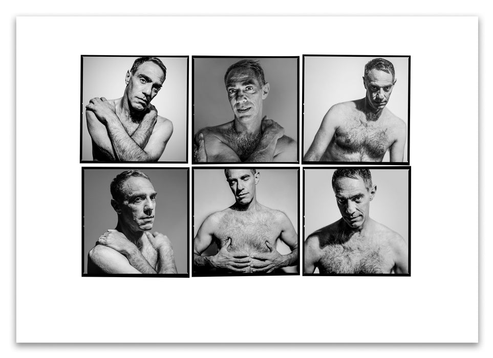 A2 Lightbox print of Derek Jarman by Gavin Evans. Six intimate B&W nude portraits from 1993. Open edition with white border, Lightbox Collection.