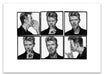 A2 Lightbox print of David Bowie by Gavin Evans. Six B&W portraits alternating between shushing and shouting. Open edition with white border, Lightbox Collection.