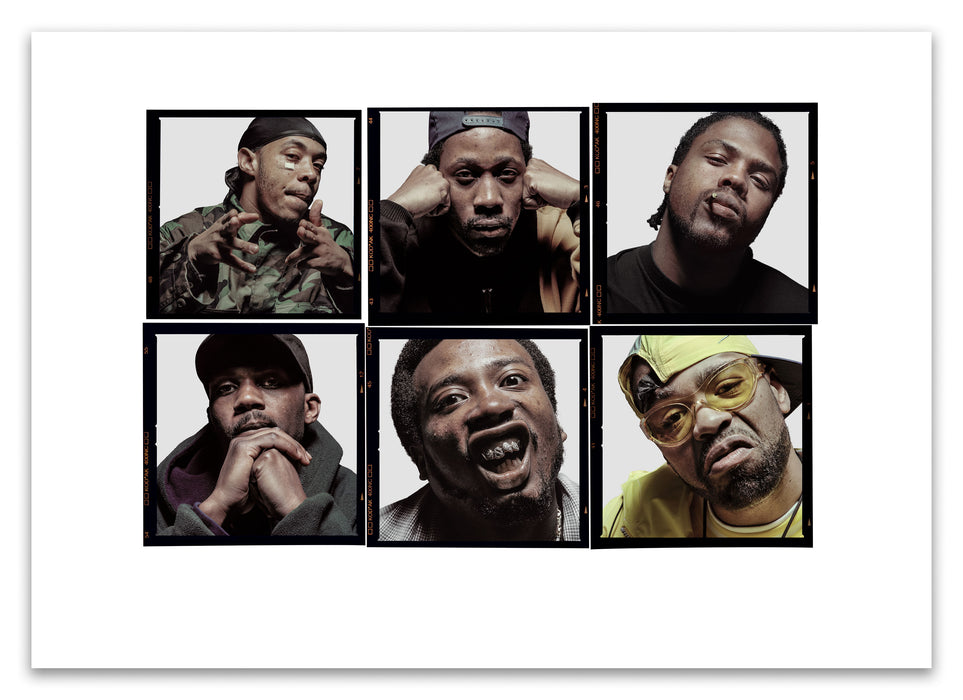 A2 Lightbox print of Wu-Tang Clan by Gavin Evans. Colour portraits of RZA, Method Man, Masta Killa & others from 1997. Open edition with white border, Lightbox Collection.