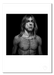 Black and white portrait of Iggy Pop by Gavin Evans, 1996. Wearing fishnet top, introspective. A3 giclée print with white border, Iggy Pop Collection.