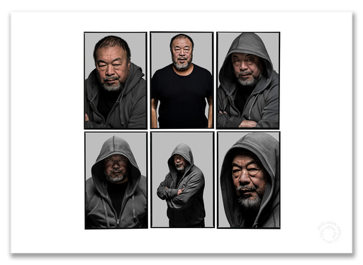 Ai Weiwei Lightbox, six-frame colour portraits, grey background, Berlin 2018, by Gavin Evans — A2 fine art photography print