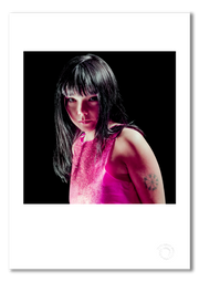 Björk, colour studio portrait, black background, London 1996, by Gavin Evans — fine art photography print