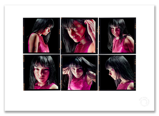 Björk Lightbox, six-frame black and white portraits, black background, London 1996, by Gavin Evans — A2 fine art photography print