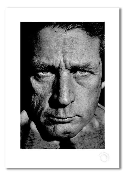 Black and white close-up portrait of Brian Wilson by Gavin Evans, 1987. Distant gaze. A3 giclée print with white border, Icons Collection.