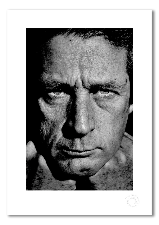 Black and white close-up portrait of Brian Wilson by Gavin Evans, 1987. Distant gaze. A3 giclée print with white border, Icons Collection.