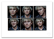 Daniel Craig Lightbox #1, six-frame colour portraits, black background, Time Out millennial issue, London 1999, by Gavin Evans — A2 fine art photography print