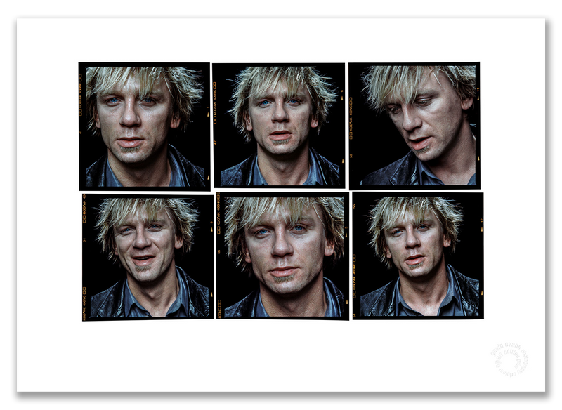 Daniel Craig Lightbox #1, six-frame colour portraits, black background, Time Out millennial issue, London 1999, by Gavin Evans — A2 fine art photography print