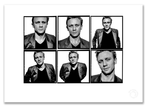 Daniel Craig Lightbox #2, six-frame black and white portraits, London 1998, by Gavin Evans — A2 fine art photography print
