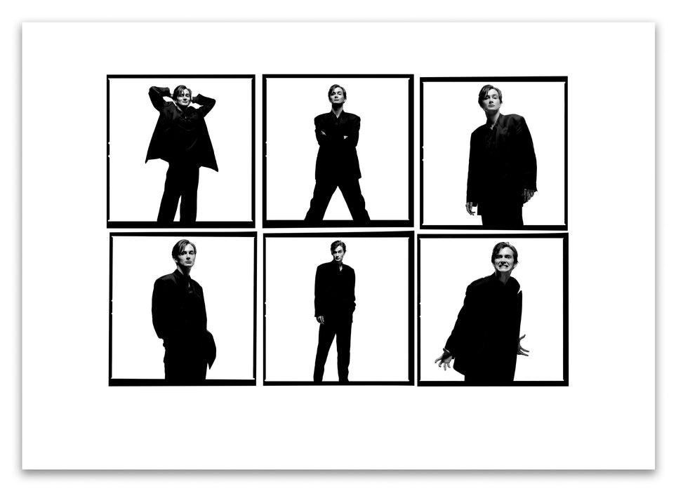 A2 Lightbox print of David Tennant by Gavin Evans. Six dynamic B&W portraits against white background, 1997. Open edition with white border, Lightbox Collection.