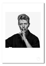 David Bowie #13, shushing, direct gaze, black and white, The Session London 1995, by Gavin Evans — fine art photography print