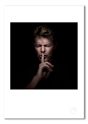 David Bowie #25, shushing, eyes closed, colour, The Session London 1995, by Gavin Evans — fine art photography print