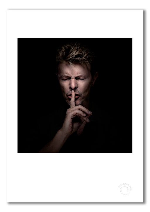 David Bowie #25, shushing, eyes closed, colour, The Session London 1995, by Gavin Evans — fine art photography print