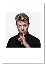 David Bowie #26, shushing, white background, colour, street art reference, The Session London 1995, by Gavin Evans — fine art photography print