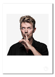 David Bowie #32, shushing, gaze averted, colour, white background, The Session London 1995, by Gavin Evans — fine art photography print