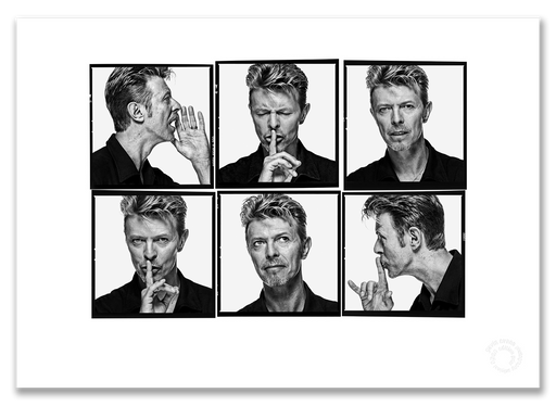 David Bowie Lightbox #1, shushing and shouting sequence, black and white, The Session London 1995, by Gavin Evans — A2 fine art photography print