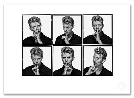 David Bowie Lightbox #2, all shushing, white background, black and white, The Session London 1995, by Gavin Evans — A2 fine art photography print