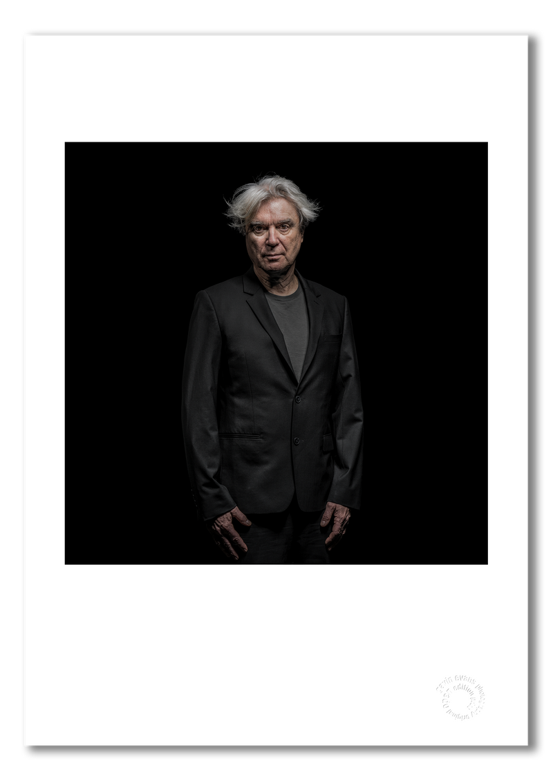David Byrne, Talking Heads, colour portrait, black background, Berlin 2018, by Gavin Evans — fine art photography print