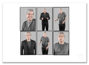 David Byrne Lightbox, Talking Heads, six-frame colour portraits, grey background, Berlin 2018, by Gavin Evans — A2 fine art photography print