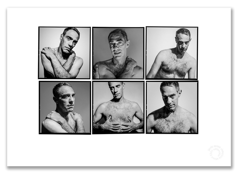 Derek Jarman Lightbox #1, six-frame nude mid-length portraits, black and white, last formal portraits, Edinburgh 1993, by Gavin Evans — A2 fine art photography print