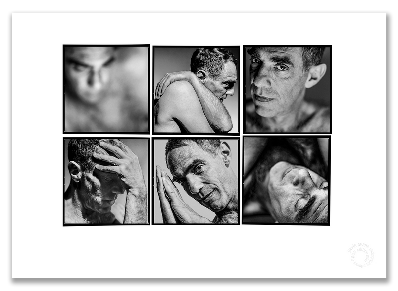 Derek Jarman Lightbox #2, six-frame nude close-up portraits, black and white, last formal portraits, Edinburgh 1993, by Gavin Evans — A2 fine art photography print