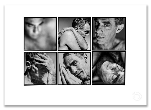 Derek Jarman Lightbox #2, six-frame nude close-up portraits, black and white, last formal portraits, Edinburgh 1993, by Gavin Evans — A2 fine art photography print