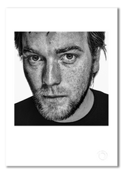Ewan McGregor, black and white close-up, white background, London 1999, by Gavin Evans — fine art photography print