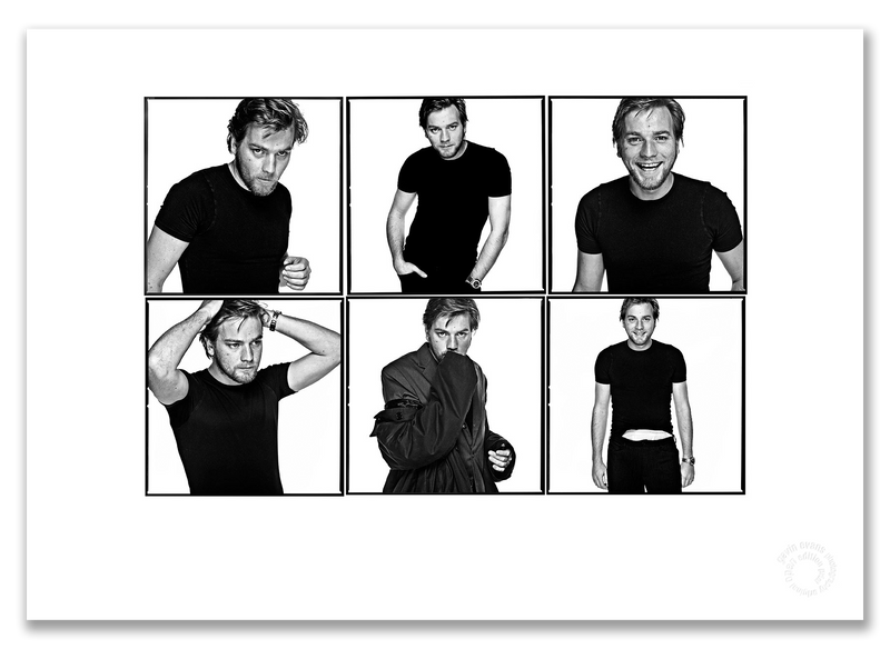 Ewan McGregor Lightbox, six-frame black and white portraits, white background, London 1999, by Gavin Evans — A2 fine art photography print