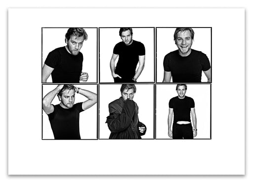 A2 Lightbox print of Ewan McGregor by Gavin Evans. Six black and white portraits from 1999. Open edition with white border, Lightbox Collection.
