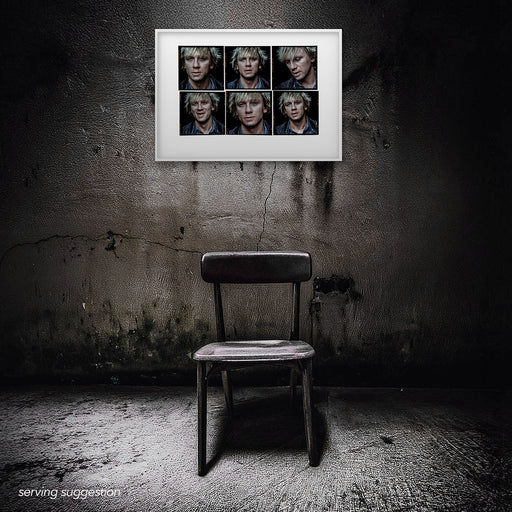 Framed colour Lightbox of Daniel Craig by Gavin Evans. Six close-up portraits, 1999. Displayed in derelict room, Lightbox Collection