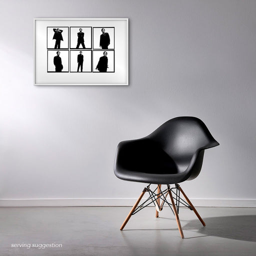 Framed A2 Lightbox of David Tennant by Gavin Evans. Six black and white portrait frames, 1997. Displayed in stylish monochrome room, Lightbox Collection.