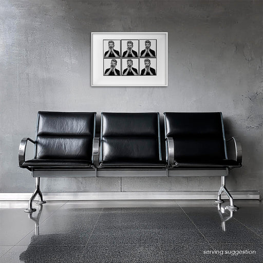 Framed A2 Lightbox of David Bowie by Gavin Evans. Graphic shouting sequence in black and white. Displayed in an airport lounge, Lightbox Collection.