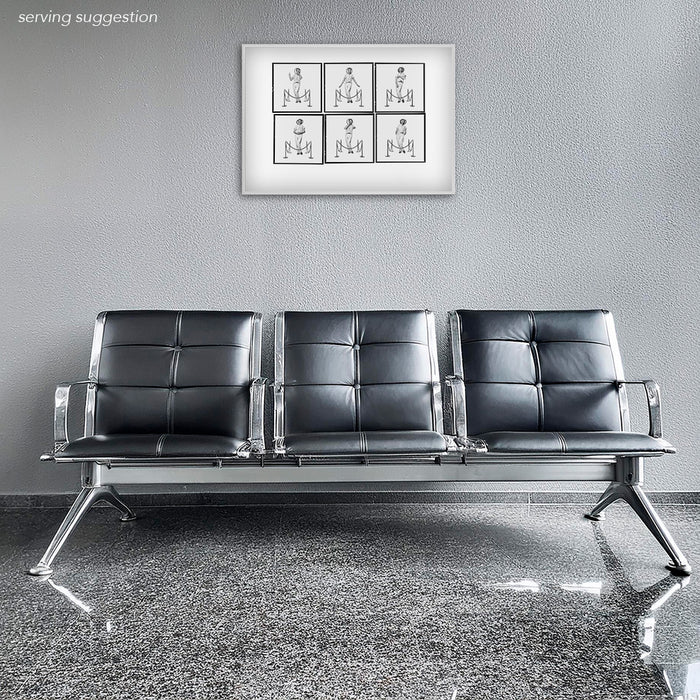 Framed black and white Lightbox of David Bowie by Gavin Evans. Humorous tray halo sequence displayed in an airport lounge, Lightbox Collection.