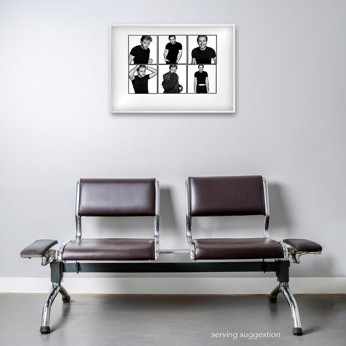 Framed A2 Lightbox of Ewan McGregor by Gavin Evans. B&W portrait series from 1999. Displayed in waiting lounge, Lightbox Collection.