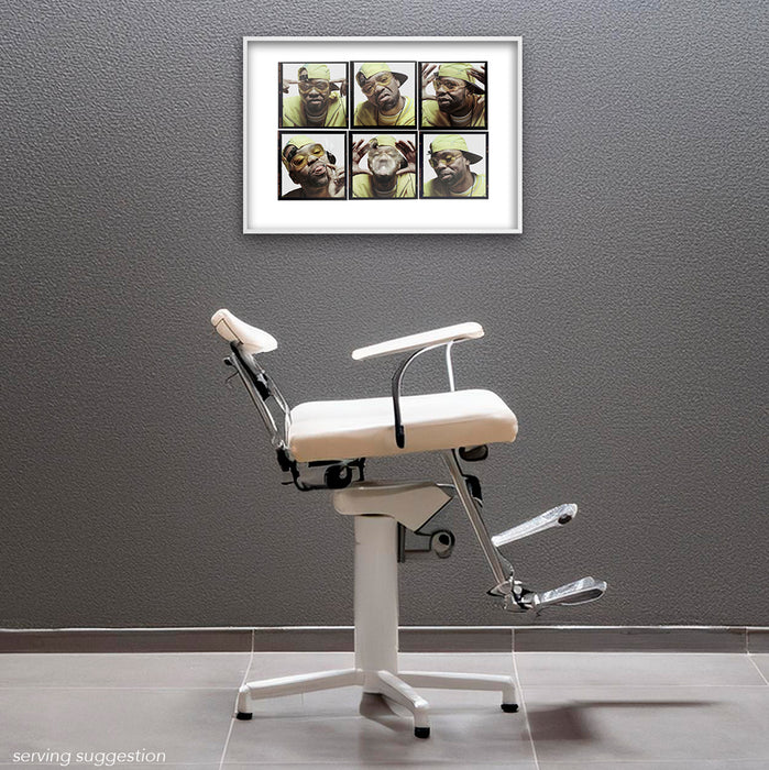 Framed A2 Lightbox of Method Man by Gavin Evans. Colour portraits in yellow jacket and sunglasses, 1997. Displayed in monochrome surgery, Lightbox Collection.