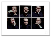 Gary Oldman Lightbox #1, six-frame colour mid-length portraits, black background, London 1998, by Gavin Evans — A2 fine art photography print