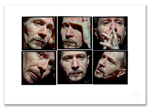 Gary Oldman Lightbox #2, six-frame colour extreme close-up portraits, black background, London 1998, by Gavin Evans — A2 fine art photography print