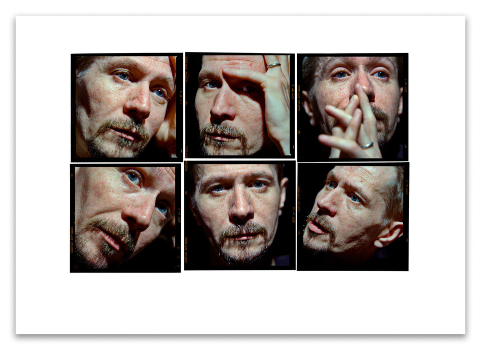 A2 Lightbox print of Gary Oldman by Gavin Evans. Six extreme close-up colour portraits, 1998. Open edition with white border, Lightbox Collection.