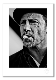Harvey Keitel, smoking, black and white, Glasgow 1986, by Gavin Evans — fine art photography print