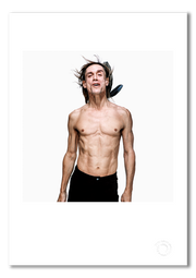 Iggy Pop #5, mouth open, crow feathers, colour, London 1996, by Gavin Evans — fine art photography print