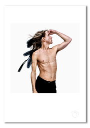 Iggy Pop #8, profile, hand to forehead, crow feathers, colour, London 1996, by Gavin Evans — fine art photography print