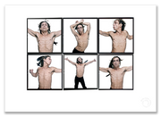 Iggy Pop Lightbox #4, crow feathers, mid-dance, colour, white background, London 1996, by Gavin Evans — A2 fine art photography print