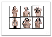 Iggy Pop Lightbox #5, crow feathers, dance variations, colour, white background, London 1996, by Gavin Evans — A2 fine art photography print