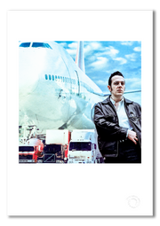 Joe Strummer, The Clash, colour portrait, reaching into jacket, London 1988, by Gavin Evans — fine art photography print