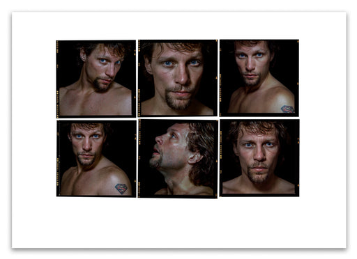 A2 Lightbox print of Jon Bon Jovi by Gavin Evans. Six colour topless portraits from 1996. Open edition with white border, Lightbox Collection.