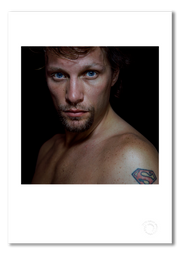 Jon Bon Jovi, nude, colour portrait, black background, Hamburg hotel 1996, by Gavin Evans — fine art photography print