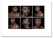 Jon Bon Jovi Lightbox, bare-chested, six-frame colour portraits, Hamburg hotel 1996, by Gavin Evans — A2 fine art photography print