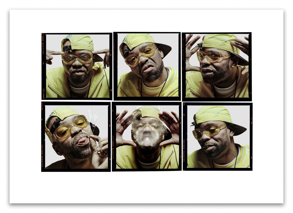 A2 Lightbox print of Method Man by Gavin Evans. Six-frame 1997 colour portrait sequence in yellow jacket. Open edition with white border, Lightbox Collection.