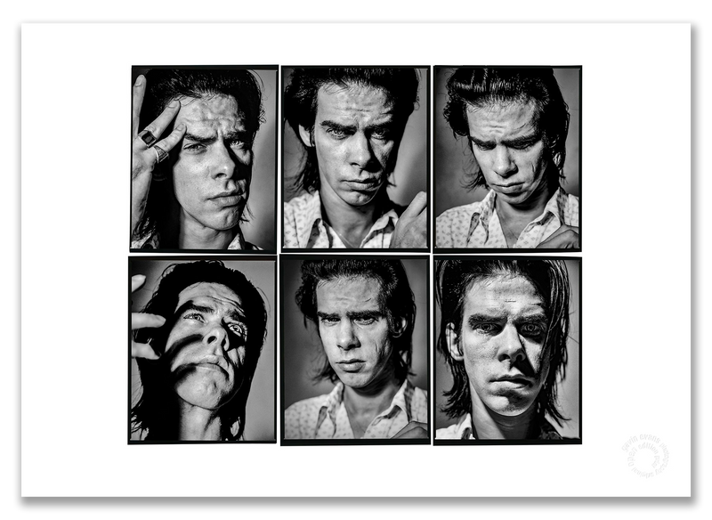 Nick Cave Lightbox, six-frame black and white close-up portraits, Bayswater bathhouse London 1989, by Gavin Evans — A2 fine art photography print