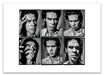 A2 Lightbox print of Nick Cave by Gavin Evans, 1989. Six black and white close-up headshots. Open edition with white border, Lightbox Collection.