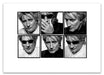 A2 Lightbox print of Rod Stewart by Gavin Evans. Six black and white studio portraits with sunglasses, 1995. Open edition with white border, Lightbox Collection.